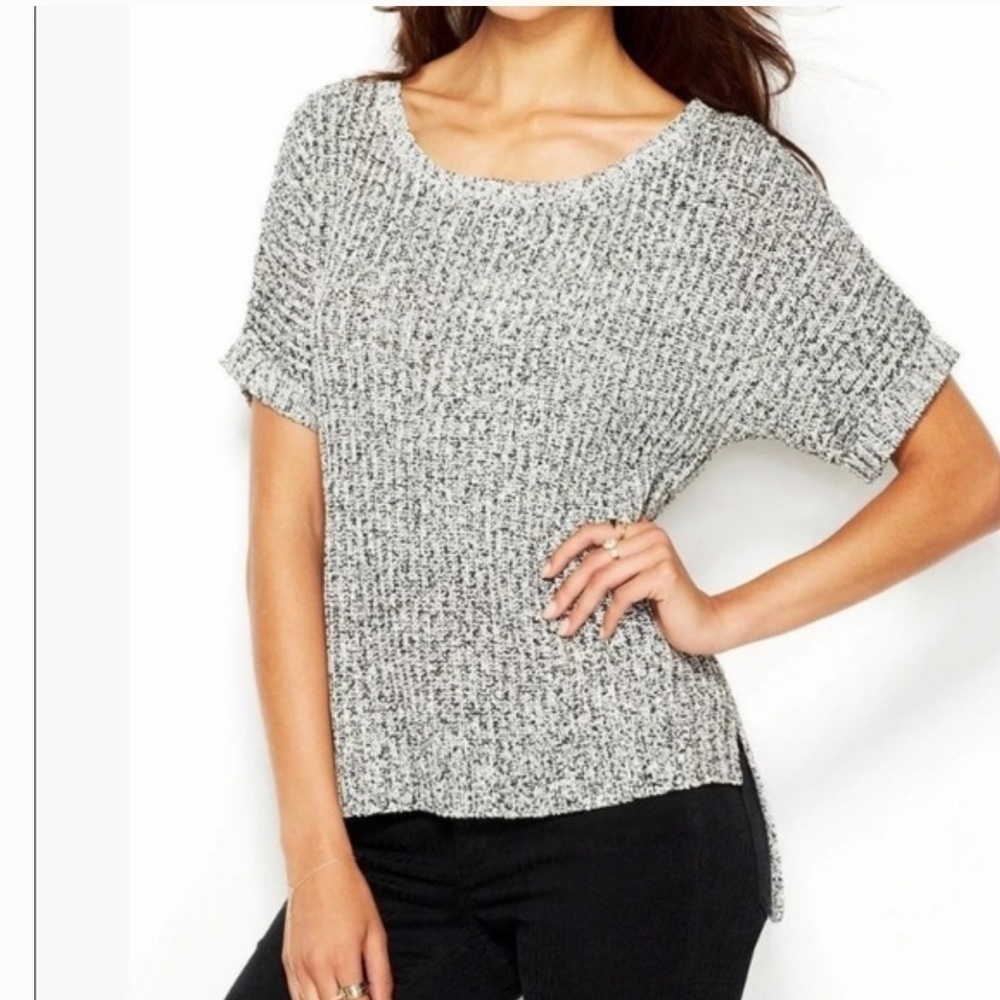 Rachel Rachel Roy Black White Knit Short Dolman Sleeve Hi Low Sweater Medium - Picture 2 of 8